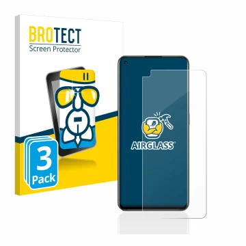 Parte frontal de un envase de producto con el logotipo de la marca BROTECT. Al lado se muestra el dispositivo realme GT 2 Pro 