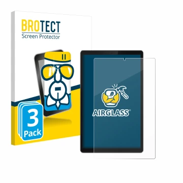 Parte frontal de un envase de producto con el logotipo de la marca BROTECT. Al lado se muestra el dispositivo Lenovo Tab TB-X3