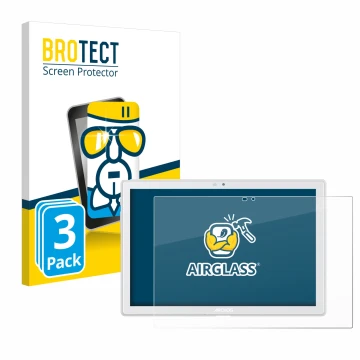 Parte frontal de un envase de producto con el logotipo de la marca BROTECT. Al lado se muestra el dispositivo Archos T101 4G c