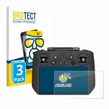 Parte frontal de un envase de producto con el logotipo de la marca BROTECT. Al lado se muestra el dispositivo DJI RC Pro con s