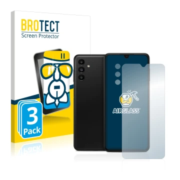 Parte frontal de un envase de producto con el logotipo de la marca BROTECT. Al lado se muestra el dispositivo Samsung Galaxy A