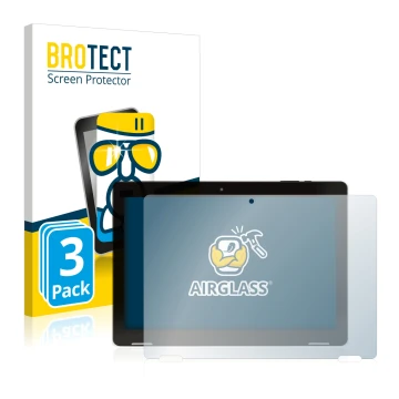 Parte frontal de un envase de producto con el logotipo de la marca BROTECT. Al lado se muestra el dispositivo Hannspree Pad Ap