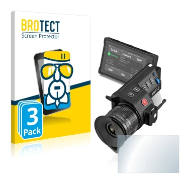 Parte frontal de un envase de producto con el logotipo de la marca BROTECT. Al lado se muestra el dispositivo Arri MVF-2 con s