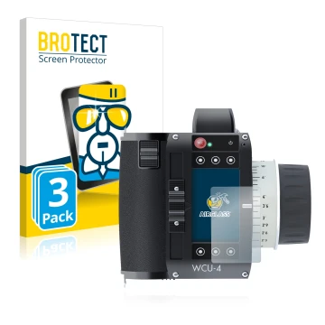 Parte frontal de un envase de producto con el logotipo de la marca BROTECT. Al lado se muestra el dispositivo Arri WCU-4 con s
