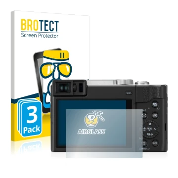 Parte frontal de un envase de producto con el logotipo de la marca BROTECT. Al lado se muestra el dispositivo Panasonic Lumix 