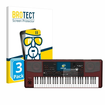 Parte frontal de un envase de producto con el logotipo de la marca BROTECT. Al lado se muestra el dispositivo KORG Pa1000 con 