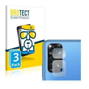 Parte frontal de un envase de producto con el logotipo de la marca BROTECT. Al lado se muestra el dispositivo Xiaomi Redmi Not