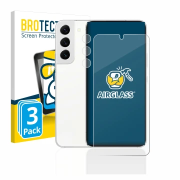 Parte frontal de un envase de producto con el logotipo de la marca BROTECT. Al lado se muestra el dispositivo Samsung Galaxy S