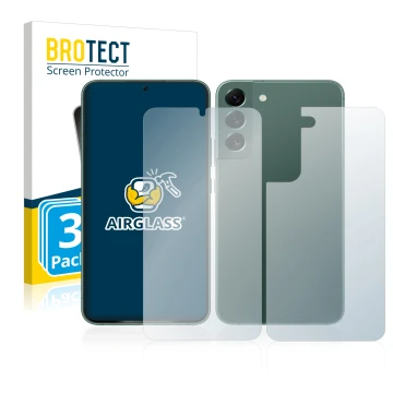 Parte frontal de un envase de producto con el logotipo de la marca BROTECT. Al lado se muestra el dispositivo Samsung Galaxy S