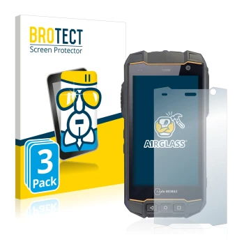 Parte frontal de un envase de producto con el logotipo de la marca BROTECT. Al lado se muestra el dispositivo i.safe MOBILE IS