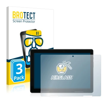 Parte frontal de un envase de producto con el logotipo de la marca BROTECT. Al lado se muestra el dispositivo MEDION Lifetab E