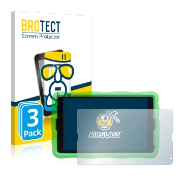 Parte frontal de un envase de producto con el logotipo de la marca BROTECT. Al lado se muestra el dispositivo MEDION Lifetab E