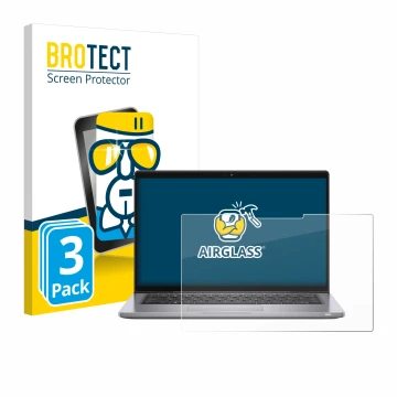 Parte frontal de un envase de producto con el logotipo de la marca BROTECT. Al lado se muestra el dispositivo Dell Latitude 73