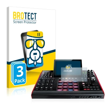 Parte frontal de un envase de producto con el logotipo de la marca BROTECT. Al lado se muestra el dispositivo Akai MPC X 10.1