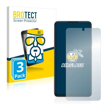 Parte frontal de un envase de producto con el logotipo de la marca BROTECT. Al lado se muestra el dispositivo Xiaomi Poco X4 P
