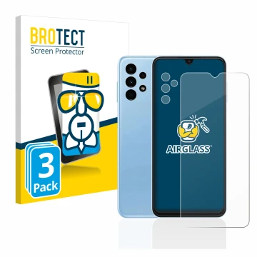 Parte frontal de un envase de producto con el logotipo de la marca BROTECT. Al lado se muestra el dispositivo Samsung Galaxy A