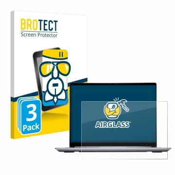 Parte frontal de un envase de producto con el logotipo de la marca BROTECT. Al lado se muestra el dispositivo Framework Laptop