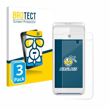 Parte frontal de un envase de producto con el logotipo de la marca BROTECT. Al lado se muestra el dispositivo Pax A920 con su 