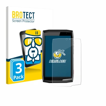 Parte frontal de un envase de producto con el logotipo de la marca BROTECT. Al lado se muestra el dispositivo Crosscall Core T