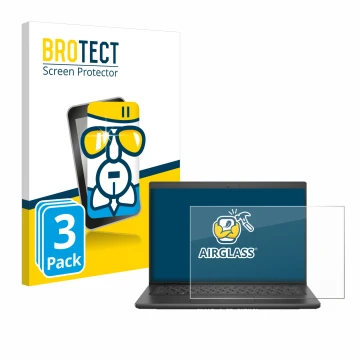 Parte frontal de un envase de producto con el logotipo de la marca BROTECT. Al lado se muestra el dispositivo Dell Latitude 34