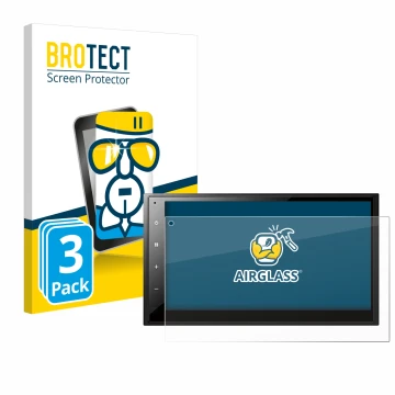 Parte frontal de un envase de producto con el logotipo de la marca BROTECT. Al lado se muestra el dispositivo Pioneer DMH-A340