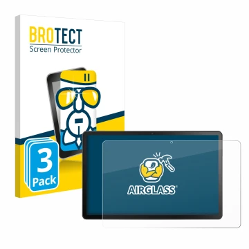 Parte frontal de un envase de producto con el logotipo de la marca BROTECT. Al lado se muestra el dispositivo Lenovo Tab M10 P