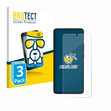 Parte frontal de un envase de producto con el logotipo de la marca BROTECT. Al lado se muestra el dispositivo Motorola Edge 30