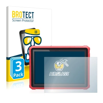 Parte frontal de un envase de producto con el logotipo de la marca BROTECT. Al lado se muestra el dispositivo Launch X-431 Pro
