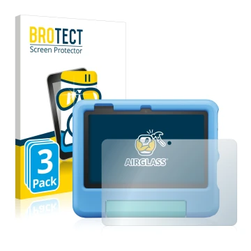 Parte frontal de un envase de producto con el logotipo de la marca BROTECT. Al lado se muestra el dispositivo Amazon Fire 7 Ki