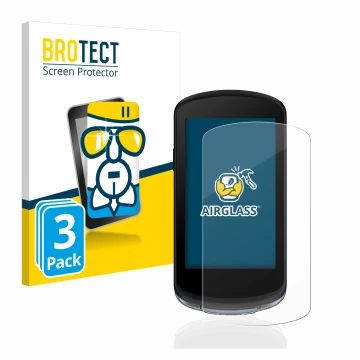 Parte frontal de un envase de producto con el logotipo de la marca BROTECT. Al lado se muestra el dispositivo Garmin Edge 1040