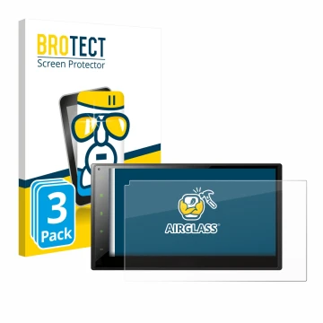 Parte frontal de un envase de producto con el logotipo de la marca BROTECT. Al lado se muestra el dispositivo Pioneer SPH-DA36