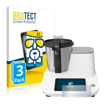 Parte frontal de un envase de producto con el logotipo de la marca BROTECT. Al lado se muestra el dispositivo Moulinex Click&C