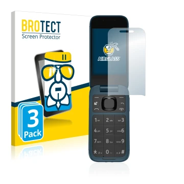 Parte frontal de un envase de producto con el logotipo de la marca BROTECT. Al lado se muestra el dispositivo Nokia 2660 Flip 