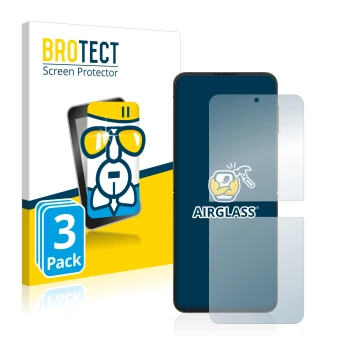 Parte frontal de un envase de producto con el logotipo de la marca BROTECT. Al lado se muestra el dispositivo Samsung Galaxy Z
