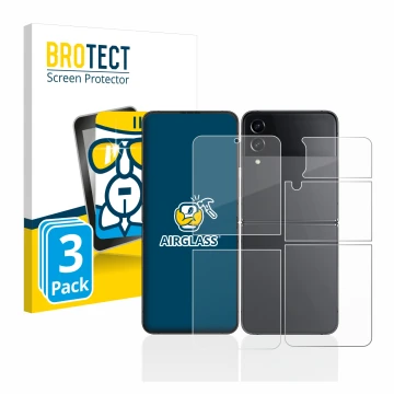 Parte frontal de un envase de producto con el logotipo de la marca BROTECT. Al lado se muestra el dispositivo Samsung Galaxy Z