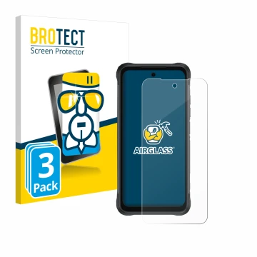 Parte frontal de un envase de producto con el logotipo de la marca BROTECT. Al lado se muestra el dispositivo Umidigi Bison 2 