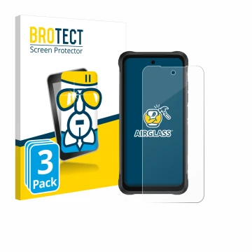 Parte frontal de un envase de producto con el logotipo de la marca BROTECT. Al lado se muestra el dispositivo Umidigi Bison 2 