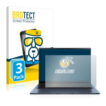 Parte frontal de un envase de producto con el logotipo de la marca BROTECT. Al lado se muestra el dispositivo ASUS ZenBook S13