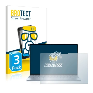 Parte frontal de un envase de producto con el logotipo de la marca BROTECT. Al lado se muestra el dispositivo Dell XPS 13 9315