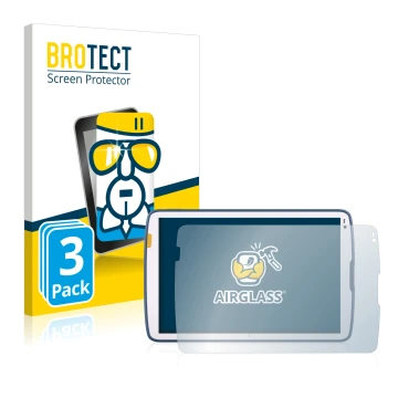 Parte frontal de un envase de producto con el logotipo de la marca BROTECT. Al lado se muestra el dispositivo Zebra ET45 10.1