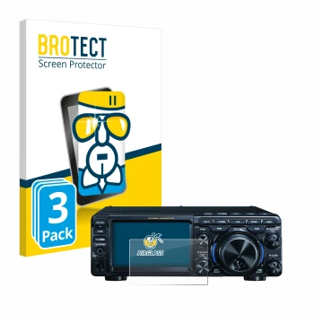 Parte frontal de un envase de producto con el logotipo de la marca BROTECT. Al lado se muestra el dispositivo Yaesu FT-710 con