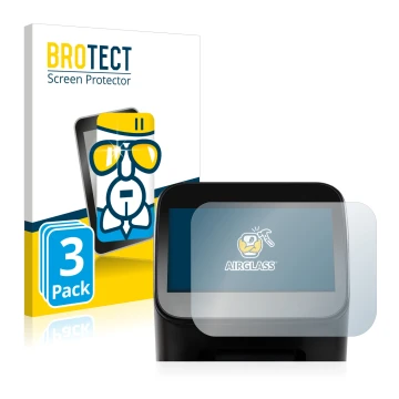 Parte frontal de un envase de producto con el logotipo de la marca BROTECT. Al lado se muestra el dispositivo Shaper Origin Ge