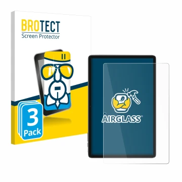 Parte frontal de un envase de producto con el logotipo de la marca BROTECT. Al lado se muestra el dispositivo Blackview Tab 7 