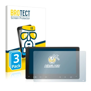 Parte frontal de un envase de producto con el logotipo de la marca BROTECT. Al lado se muestra el dispositivo Atoto A6 PF 9 Zo