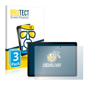 Parte frontal de un envase de producto con el logotipo de la marca BROTECT. Al lado se muestra el dispositivo Pritom M10 10.1