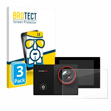Parte frontal de un envase de producto con el logotipo de la marca BROTECT. Al lado se muestra el dispositivo Akaso EK7000 Pro