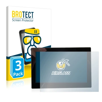 Parte frontal de un envase de producto con el logotipo de la marca BROTECT. Al lado se muestra el dispositivo MG 4 7-Zoll Digi