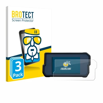 Parte frontal de un envase de producto con el logotipo de la marca BROTECT. Al lado se muestra el dispositivo KTM 390 Duke 201