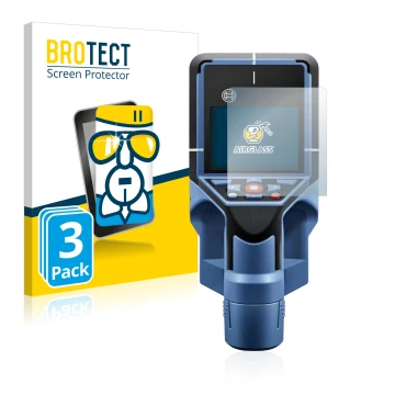 Parte frontal de un envase de producto con el logotipo de la marca BROTECT. Al lado se muestra el dispositivo Bosch D-tect 200