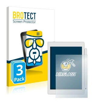 Parte frontal de un envase de producto con el logotipo de la marca BROTECT. Al lado se muestra el dispositivo Boox Nova Air 2 